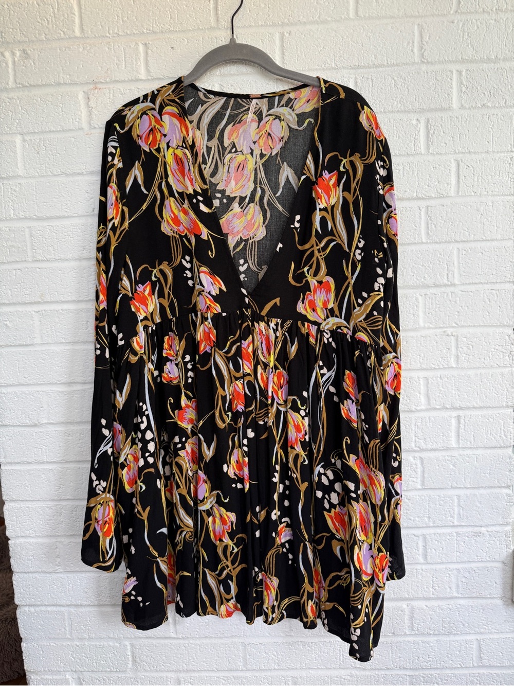 Free People Bella Floral Print Tunic Onyx Large